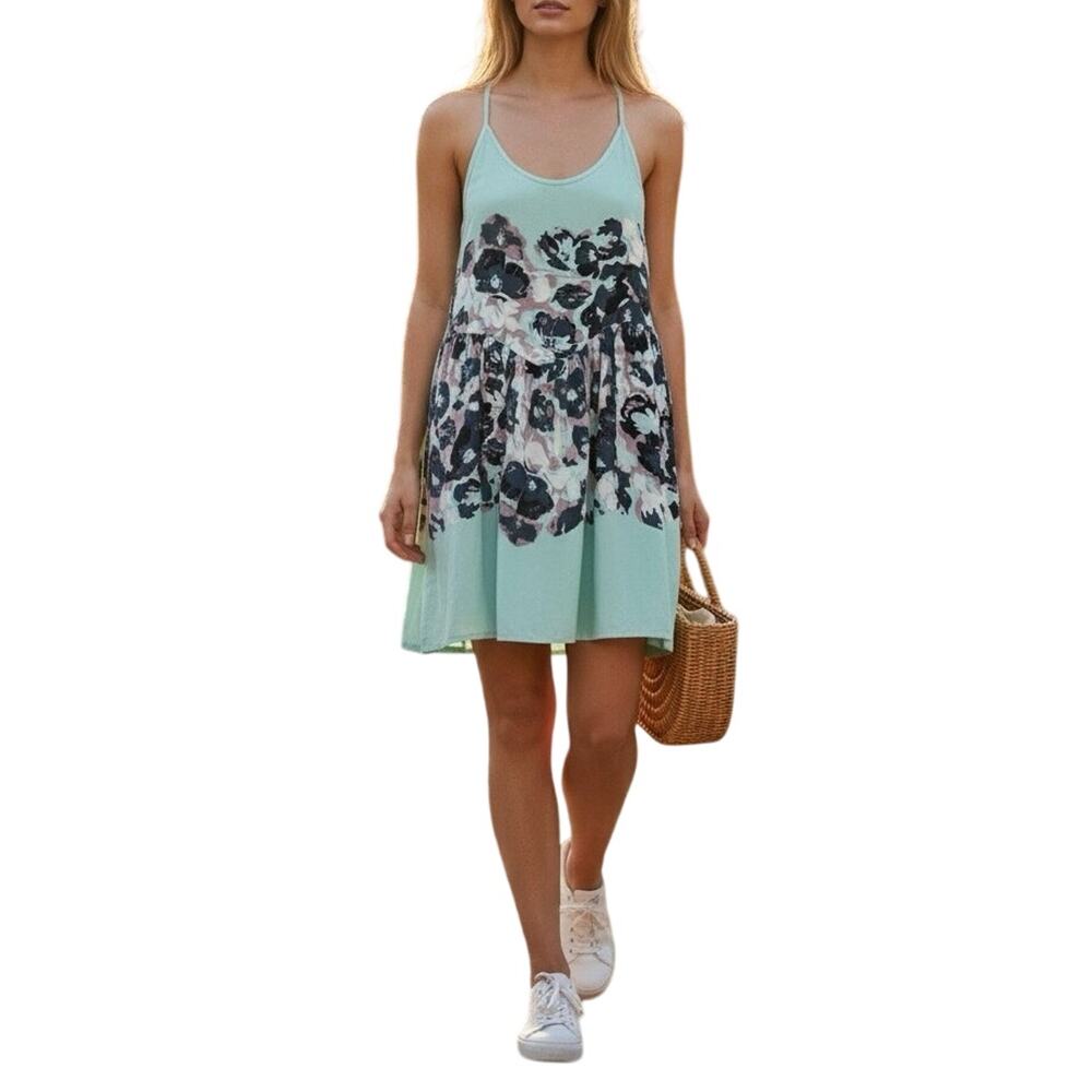 Free People Intimately Floral Strappy Trapeze Mini Dress Mint Green Small Petite - Picture 2 of 11